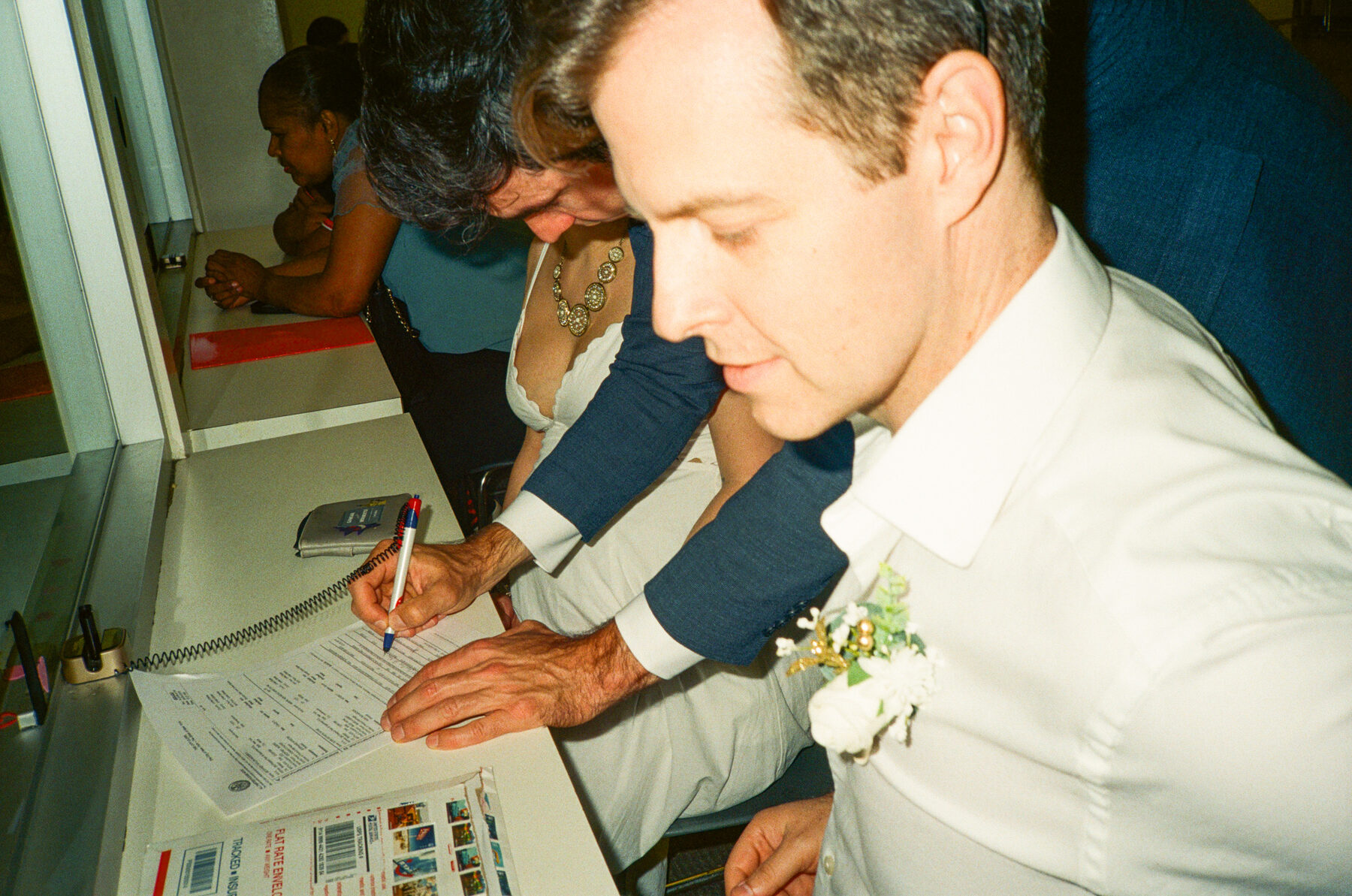 NYC courthouse elopement, direct flash 35mm film